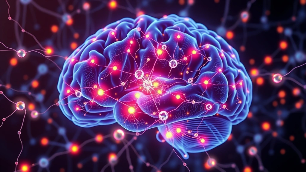 Brain neural network visualization showing glowing interconnected neurons and synaptic connections, representing neuroplasticity and mindfulness-induced brain changes, scientific medical illustration