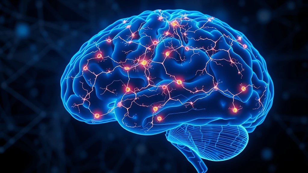 Brain neural pathways visualization showing visual cortex activation, neuroplasticity illustration with glowing neural connections, abstract medical illustration of eye-brain connection