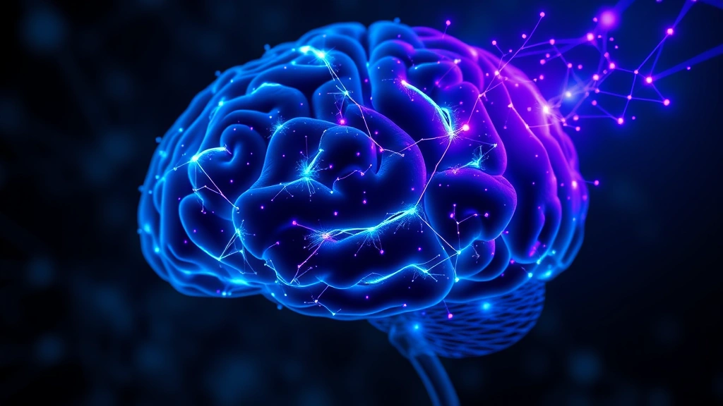 Brain visualization showing neural connections lighting up in blue and purple, representing neuroplasticity and emotional processing during creative activity