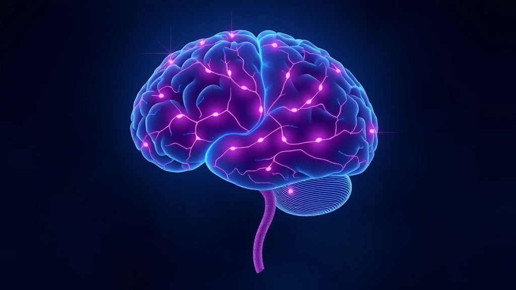 Brain illustration showing neural pathways lighting up during meditation, depicting mindfulness activation in prefrontal cortex, realistic medical illustration style, calm blue and purple tones