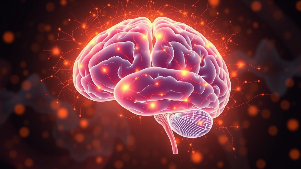 Brain visualization showing neural pathways lighting up during meditation practice, representing neuroplasticity and pain perception modulation, scientific illustration style with warm color palette