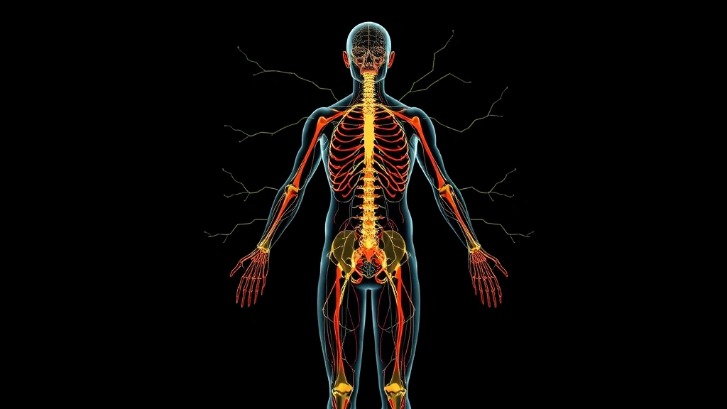 Human fascia system visualization showing interconnected connective tissue network throughout body, anatomical illustration style, therapeutic wellness context, no text or labels, educational anatomical representation