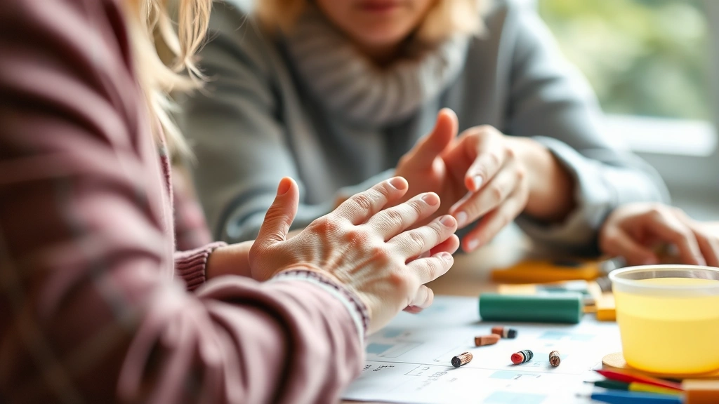 Close-up of therapist hands guiding client through meaningful occupational activity, hands-on therapeutic engagement, warm natural lighting, activity materials visible, demonstrates practical clinical application