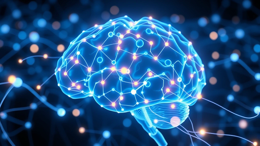 Brain neural network visualization with glowing connections and nodes representing mindfulness pathways, abstract scientific illustration style, photorealistic 3D rendering, no text overlay