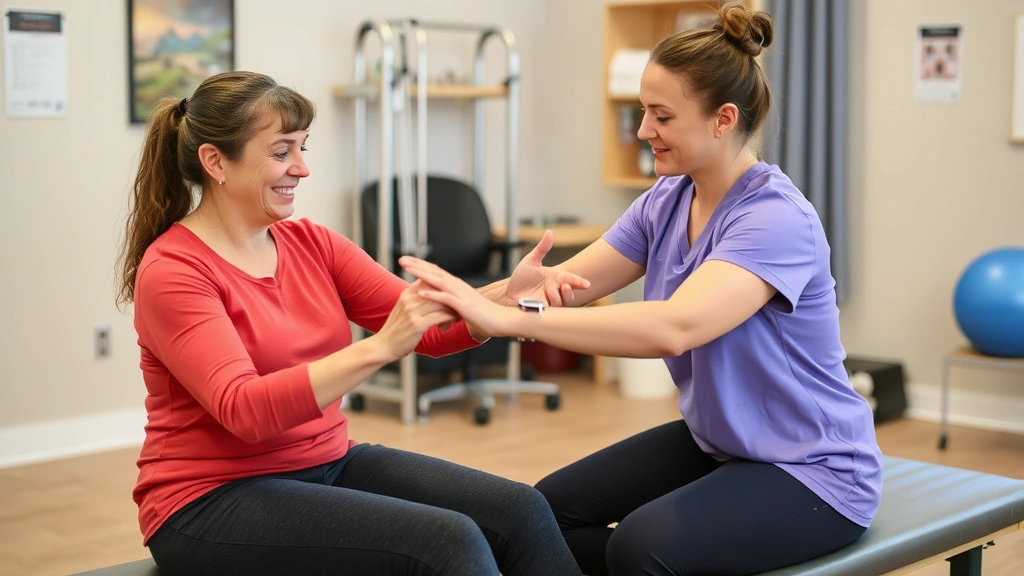 Client engaged in meaningful occupational activity during therapy session, demonstrating functional movement and skill practice with therapist guidance in rehabilitation setting
