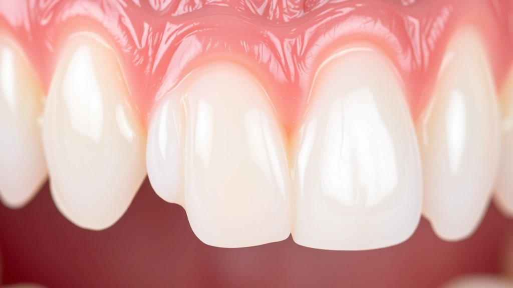 Close-up of healthy pink gingival tissue with clear tooth structure, professional dental photography style, natural lighting, no text or labels visible