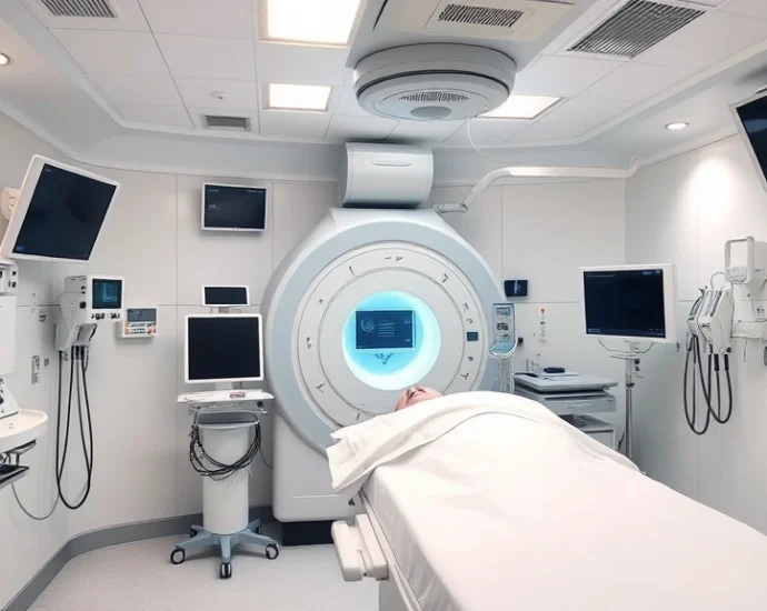 Professional hyperbaric chamber interior with medical equipment, patient-ready pressurized chamber, clinical setting with modern technology, realistic medical facility atmosphere, no text visible