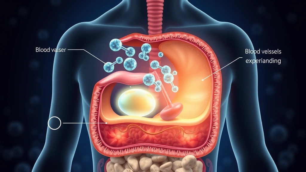 Cross-section diagram visualization of human tissue receiving oxygen molecules, cellular healing process, blood vessels expanding, scientific medical illustration style, clean laboratory aesthetic