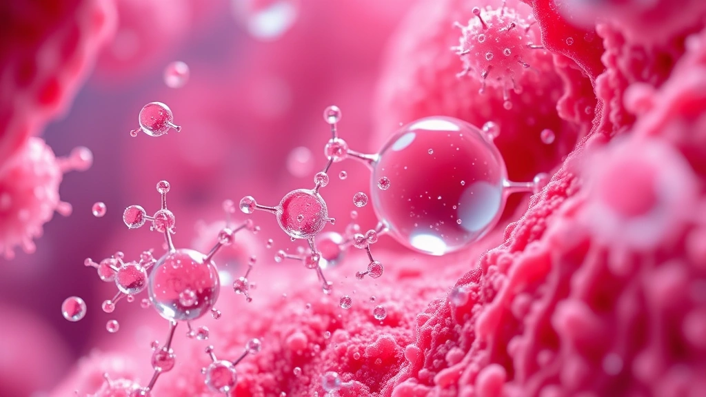 Close-up of dissolved oxygen molecules in blood plasma under microscopic visualization, cellular healing process representation, medical scientific illustration style, oxygen atoms interacting with tissue cells, photorealistic medical visualization
