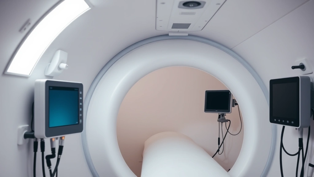 Professional medical hyperbaric chamber interior showing pressurized white cylindrical tube with medical monitoring equipment, soft clinical lighting, no text visible