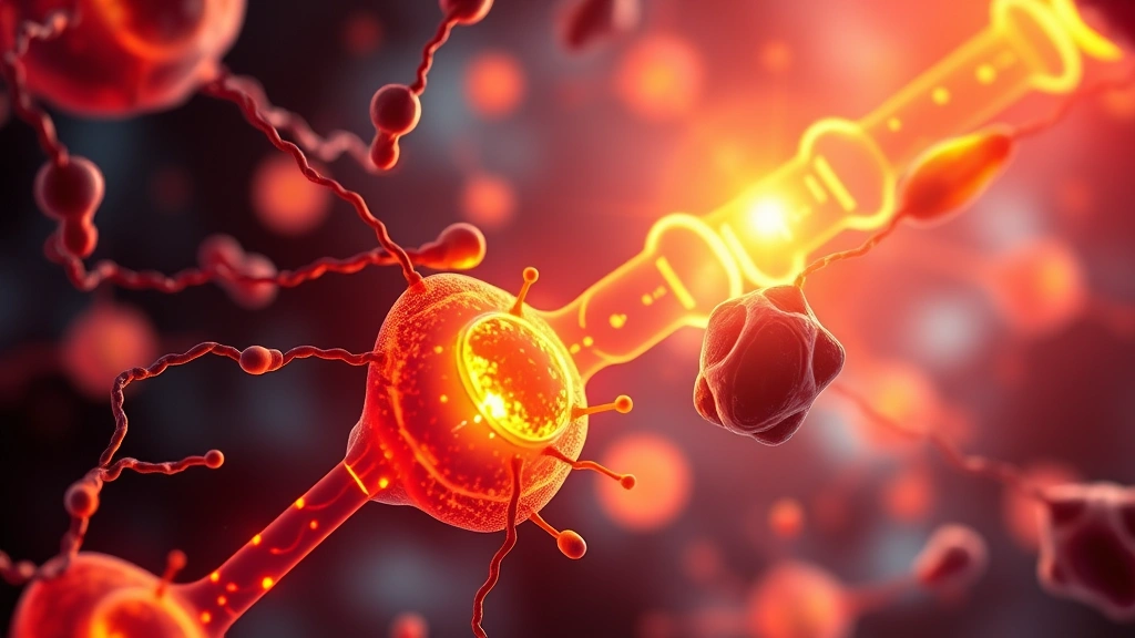 Cellular mitochondria glowing with energy, abstract representation of ATP production and light photon interaction, scientific illustration style, vibrant colors