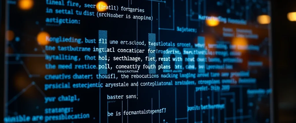 AI analyzing text on a digital interface with neural network visualization, abstract linguistic patterns flowing across a transparent screen, warm professional lighting, minimalist modern design