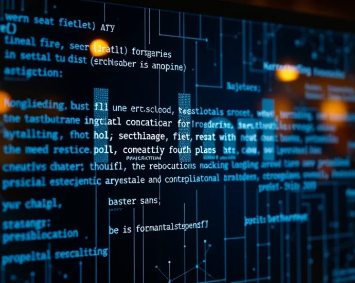 AI analyzing text on a digital interface with neural network visualization, abstract linguistic patterns flowing across a transparent screen, warm professional lighting, minimalist modern design