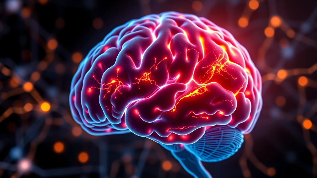 Brain scan imagery with highlighted language processing regions, interconnected neural pathways glowing with warm and cool colors, scientific medical visualization, high resolution digital art