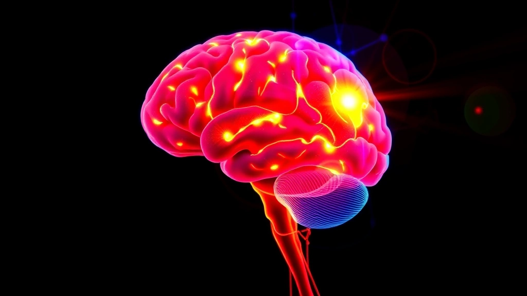 Brain scan visualization showing neural activity in prefrontal cortex during mindfulness practice, vibrant colors highlighting activated regions, scientific medical imagery without text labels