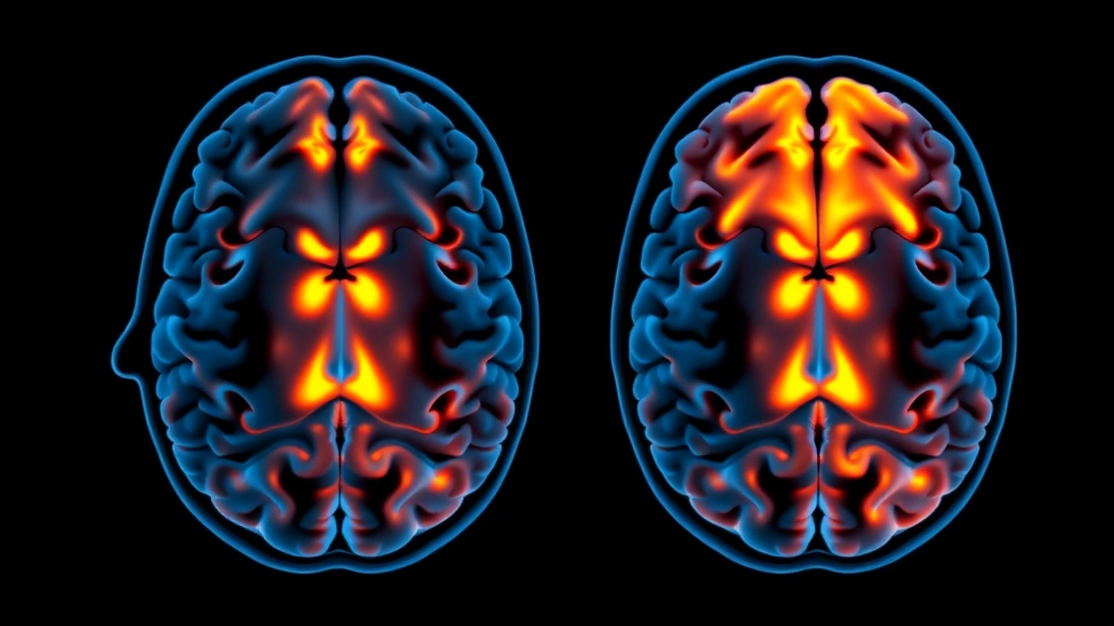 Brain scan visualization showing neural activation patterns in the prefrontal cortex and reduced amygdala activity during mindfulness practice, scientific medical imagery
