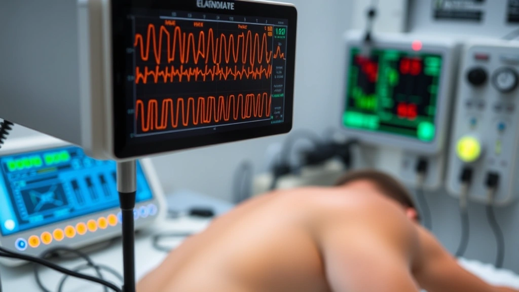 Close-up of electromyography equipment measuring muscle activation patterns during therapeutic intervention, scientific measurement tools, clinical laboratory setting