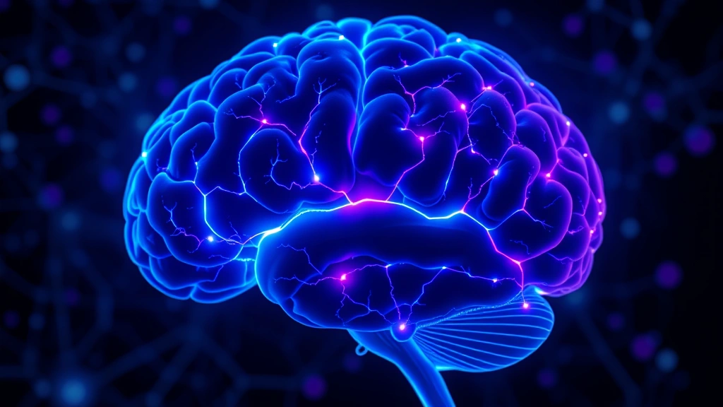 Brain scan visualization showing neural pathways lighting up in blue and purple colors, representing neuroplasticity and mindfulness activation, abstract scientific imagery, no text labels, glowing neural connections