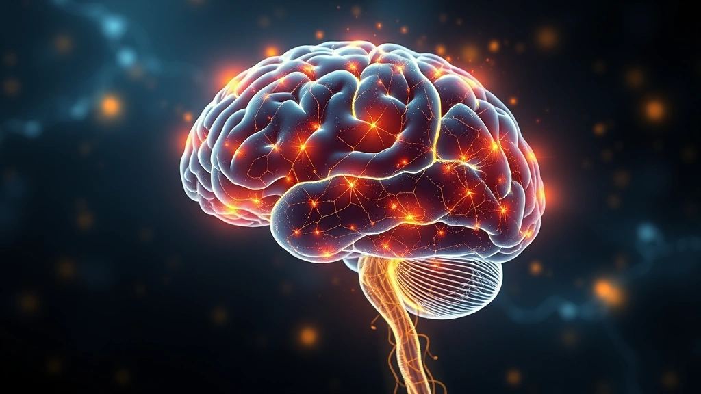 Brain visualization showing neural pathways lighting up during mindfulness meditation, abstract scientific representation of neuroplasticity, glowing neural connections, modern medical illustration style