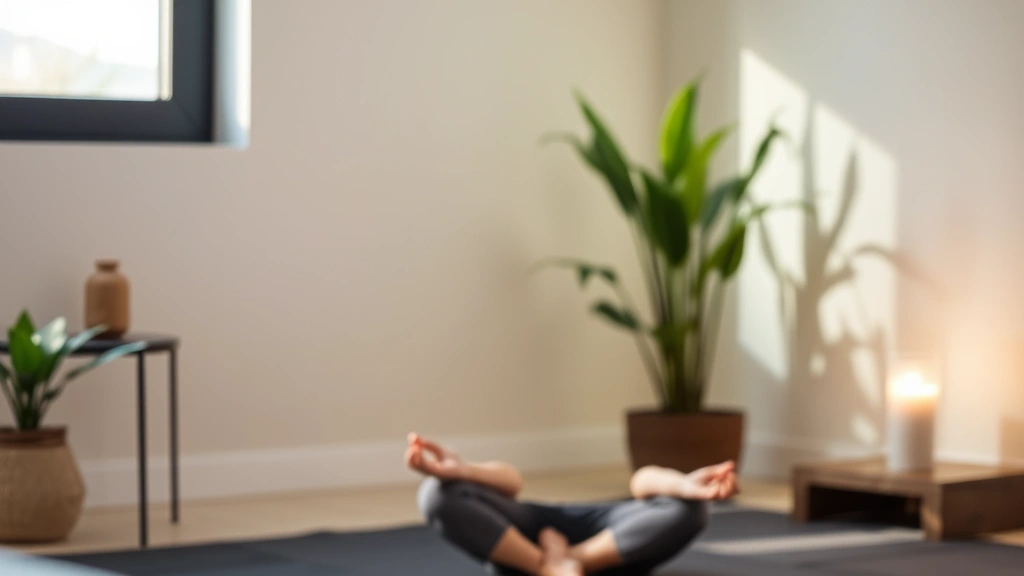 Person meditating in peaceful environment with serene expression, soft natural lighting, calm background, professional wellness setting