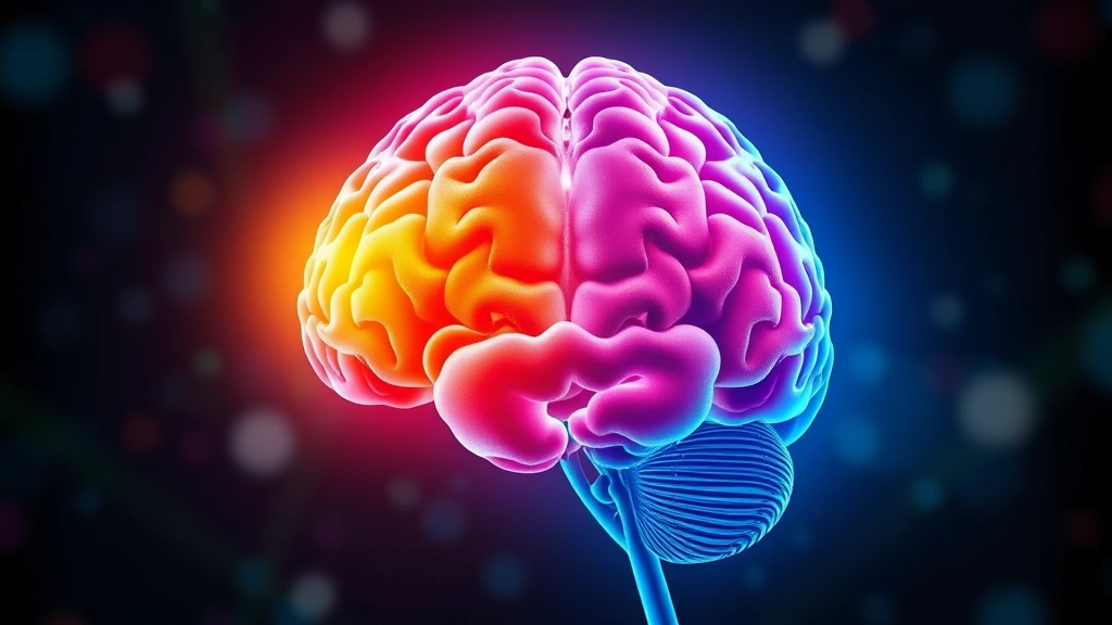 Brain scan visualization showing highlighted prefrontal cortex and amygdala regions in warm and cool colors, representing neural activity changes from mindfulness practice, scientific medical illustration
