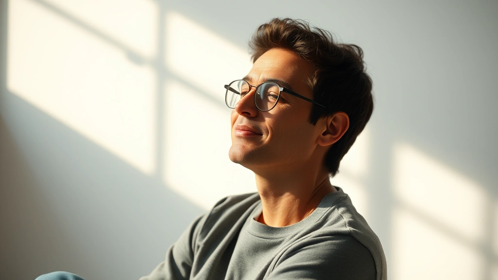A person experiencing mental clarity and emotional wellness, sitting peacefully in a bright space, reflecting calm and restored psychological well-being, photorealistic wellness imagery