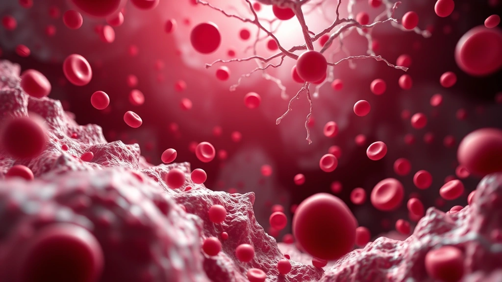 An abstract visualization of blood regeneration and hematopoietic activation at the cellular level, showing bone marrow activity and blood cell production, scientific yet artistic representation