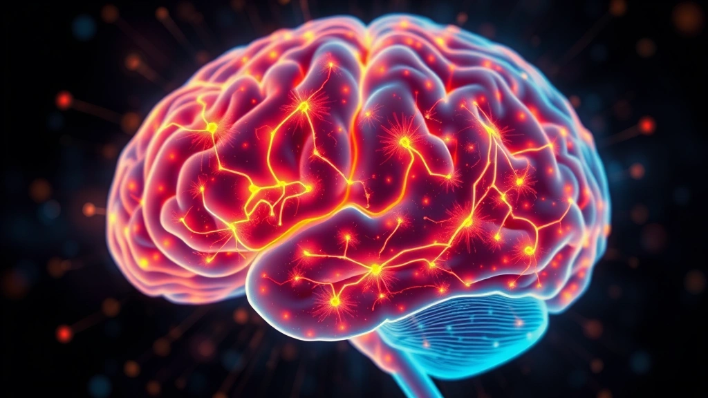 Brain scan visualization showing neural activity and connectivity patterns in warm colors, abstract scientific imagery, no medical labels or text, representing mindfulness neurological changes, professional medical illustration style