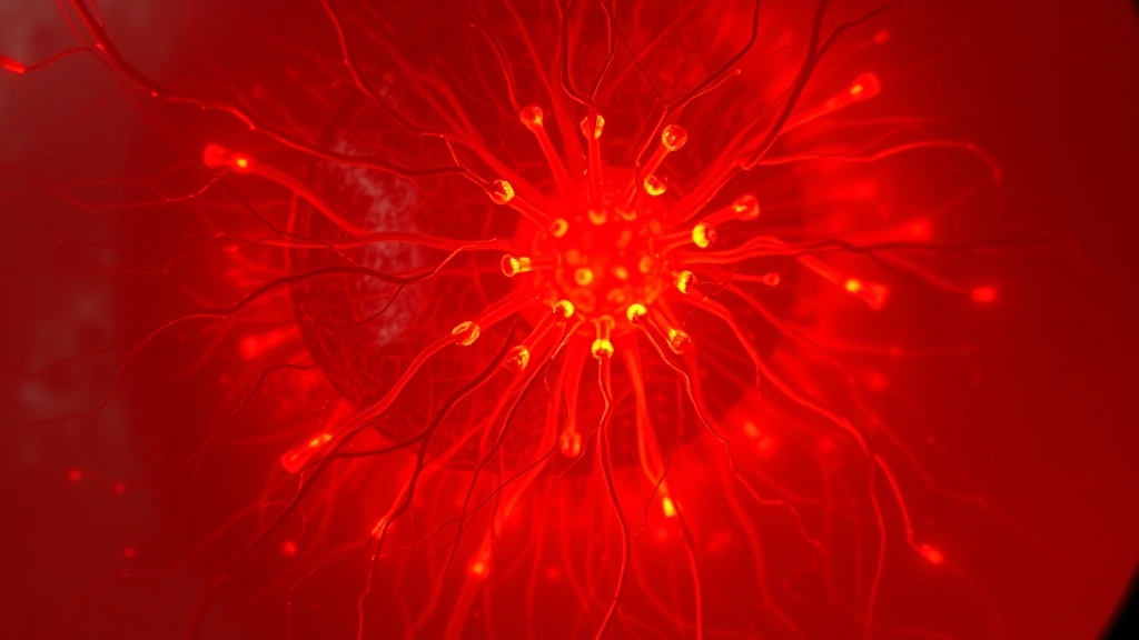 Close-up of retinal tissue structure with mitochondria highlighted by red light wavelengths, cellular energy visualization, scientific illustration style, photorealistic microscopic detail