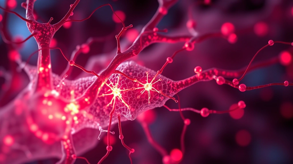 Close-up of mitochondria glowing with energy, scientific illustration style showing ATP production pathways, neural cells with red light wavelengths, photorealistic cellular detail